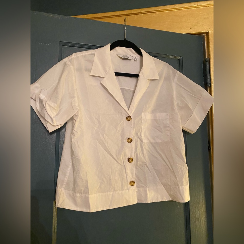 & Other Stories White Cotton Button Blouse Short Sleeves